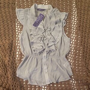 Miley Cyrus & Max Azria Light Gray Ruffled Blouse